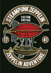 Steampunk Airship Zeppelin Vintage Illustration © Ibrahim Bangash