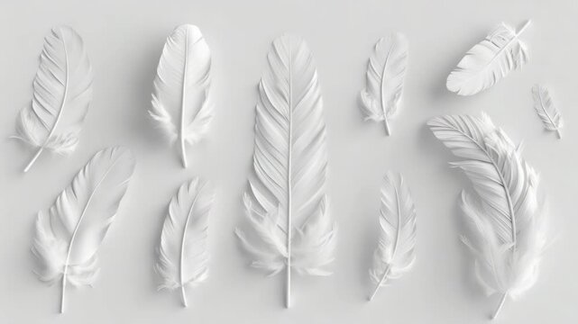 Video A collection of pure white feathers lying on a clean surface
