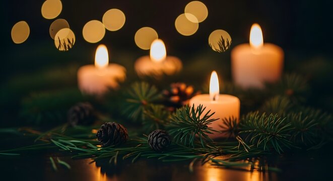 Christmas eve candlelight a peaceful holiday night with lit candles and greenery decor
