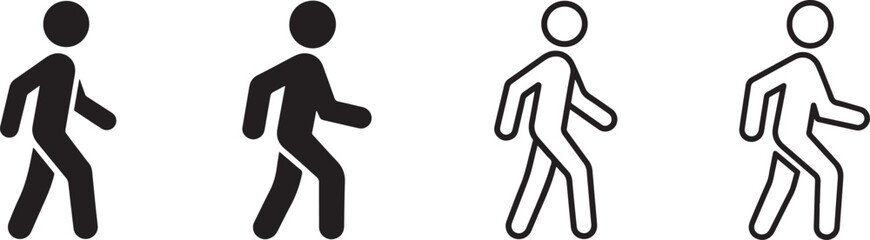 Four walking stick figures in different line styles and colors side by side