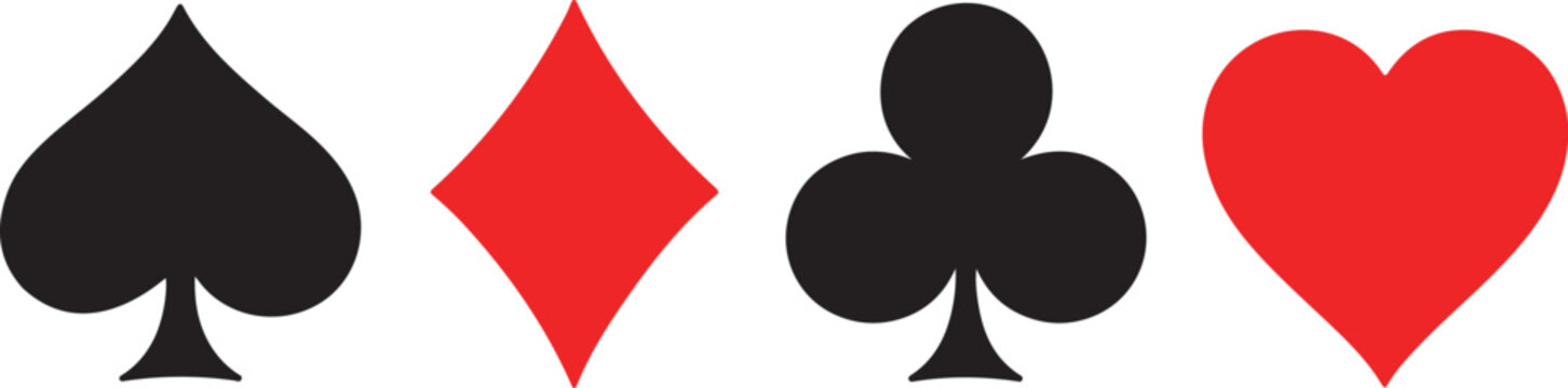 Spade club heart diamond playing card suits on white background