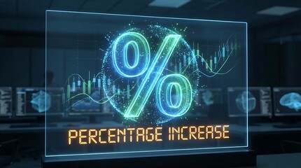 Digital Display Shows Percentage Increase with Financial Data Background.