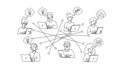 Naklejka premium Diverse people collaborating online, sharing ideas and communication through digital devices