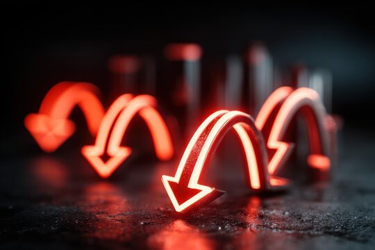 Negative financial trend with red glowing arrows
