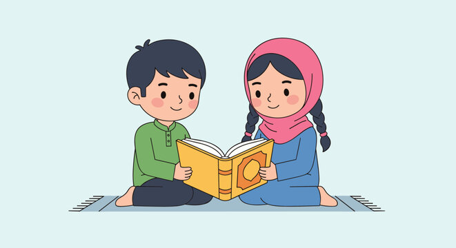 Tadarus Flat Design Ramadhan Kareem Greeting Celebration Banner Flat Illustration. Vector Illustration Ramadan Kareem Celebration design for poster, greeting card, banner and cover.