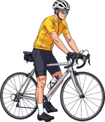 Fototapeta premium Professional male cyclist in yellow jersey riding road bike for training and endurance fitness