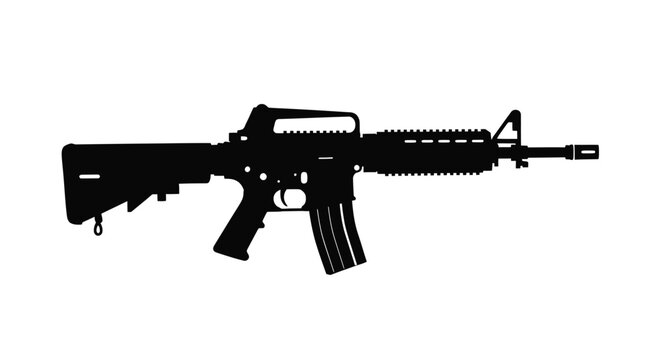 Silhouetted ar 15 style rifle against a plain white background
