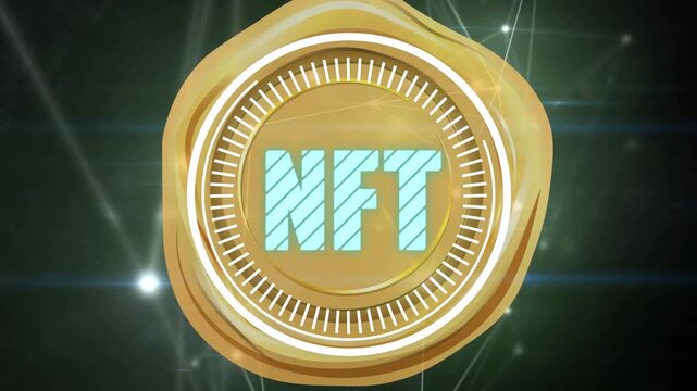 Animation of connections, nft and yellow shape on black background