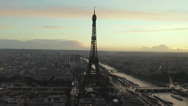 Aerial View of the Eiffel Tower at Sunset