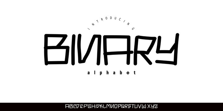 Binary Font is An experimental handwritten display font with abstract line shapes and urban tech style, perfect for posters, branding, and graphics.