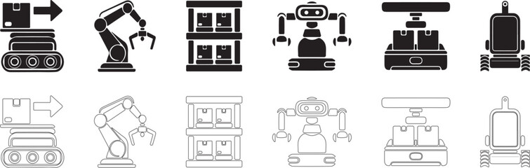 Warehouse automation vector set.
Icons of robotic equipment in logistics.