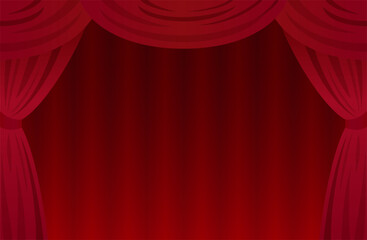 Red stage curtain background, theater drapery backdrop for performance and event, vector EPS10