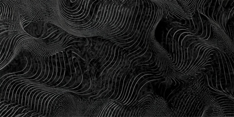 Seamless black and white fabric texture featuring a geometric floral pattern with vintage wave ornaments and swirl line art for a decorative textile wallpaper backdrop © Asad Shehbaz 2.0