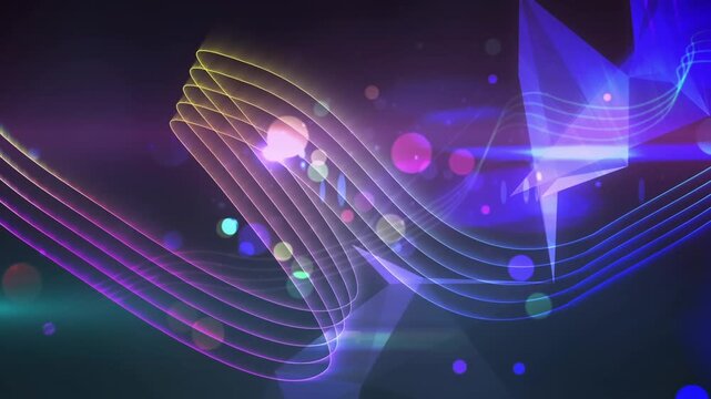 Animation of colourful abstract design on black background with light emitting from it
