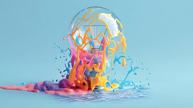 Colorful paint exploding light bulb art.