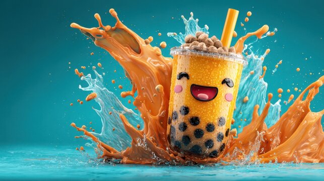 Colorful drink splashes in a bright setting with bubbles and straws creating fun shapes during the day