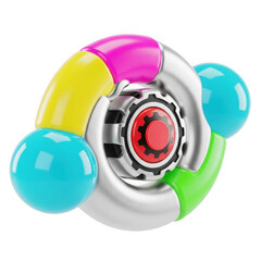 3d rendered colorful 3d ball with a camera lens in the center and a colorful ball around it