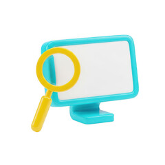 3d rendered magnifying glass over a computer screen with a blank document