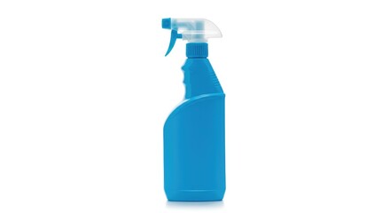 Bright blue multipurpose liquid cleaning spray bottle standing vertically isolated on a pure white background for sanitation purposes ,virus ,sterile ,wipe
