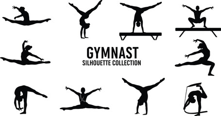 Title Black gymnast silhouette collection featuring female athletes performing splits handstands and rhythmic © Md