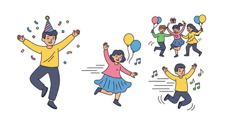 Children Dancing with Balloons and Confetti.