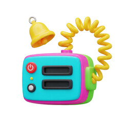 3d rendered colorful retro microwave with golden cord and bell