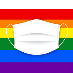 Face mask over a rainbow pride flag