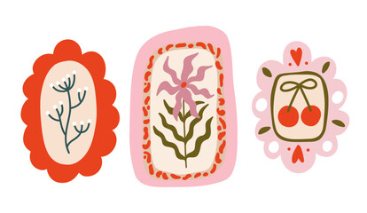 Folk Art Floral Frames and Decorative Botanical Elements