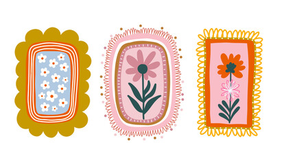 Folk Art Floral Frames and Decorative Botanical Elements