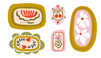 Folk Art Floral Frames and Decorative Botanical Elements