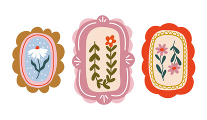 Folk Art Floral Frames and Decorative Botanical Elements