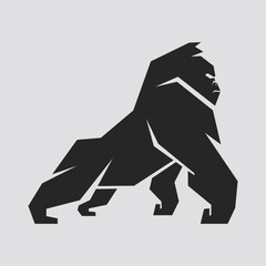 A powerful geometric silhouette of a walking gorilla. This stylized illustration captures the strength and dominance of the great ape using sharp, angular lines in a monochrome style © dot.Dedi