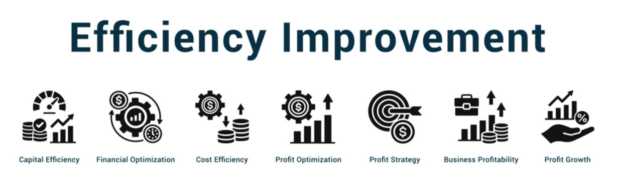 Efficiency Improvement  Modern and clean web banner illustration vector featuring thematic icons