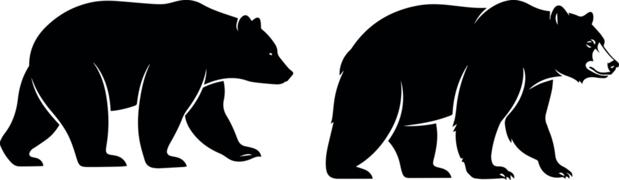 Black bear silhouette with bold lines and smooth curves on white background.