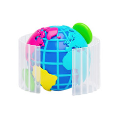 3d rendered colorful geometric shapes in a transparent container with a reflective surface