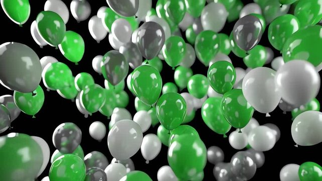 Green and white balls on black.