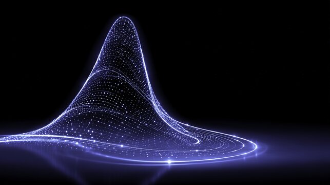 Abstract digital wave structure composed of glowing particles forming a peak against a dark background