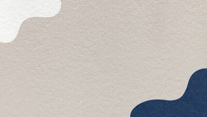 Cool beige textured paper background with dark blue white fluid blob corner shapes and copy space for banner, presentation