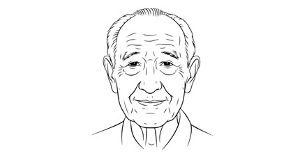 Elderly Man Smiling with a Single Tear Line Art Vector Illustration