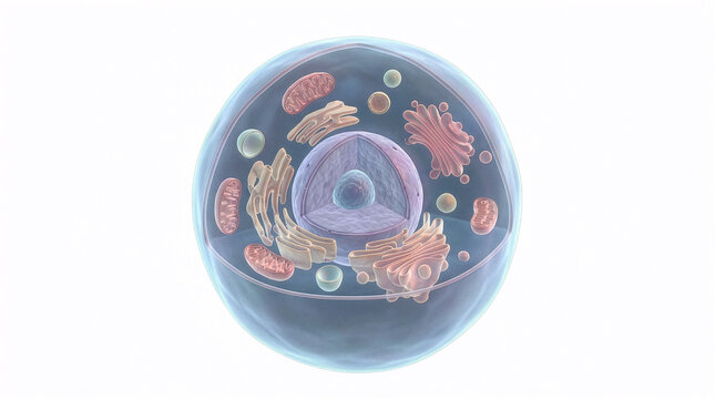 Detailed view of human cell anatomy with organelles and structures illustrated in clear format