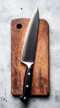 A knife is on a wooden cutting board