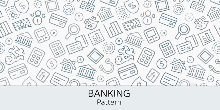 Banking and financial icons in a seamless repeating pattern
