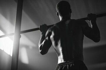 Naklejka na ściany i meble Fit man training muscles with pull up bar