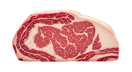 Raw Ribeye Steak Cut with Marbling on White Background.