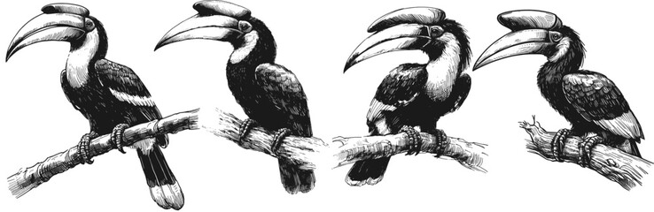Elegant Hornbill Silhouette – Minimalist Nature Sketch linework sketch hand drawn pen drawing vector illustration © Ratcha