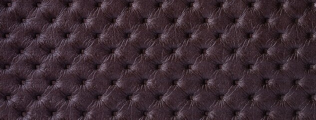 Fototapeta premium Dark purple leather texture with capitone pattern, macro background of brown retro Chesterfield vintage textile fabric