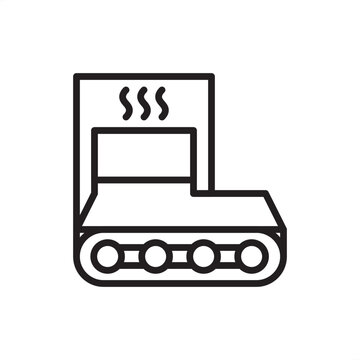 Reflow oven icon. PCB assembly and SMT manufacturing, representing thermal profiling chambers, conveyor soldering systems, infrared heating zones, and electronic component surface mount technology.