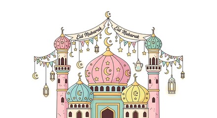 Fototapeta premium Colorful mosque illustration with domes.