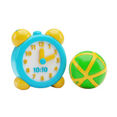 3d rendered colorful clock and balloons with vibrant colors and playful design