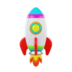 3d rendered colorful cartoon rocket with vibrant details and dynamic design